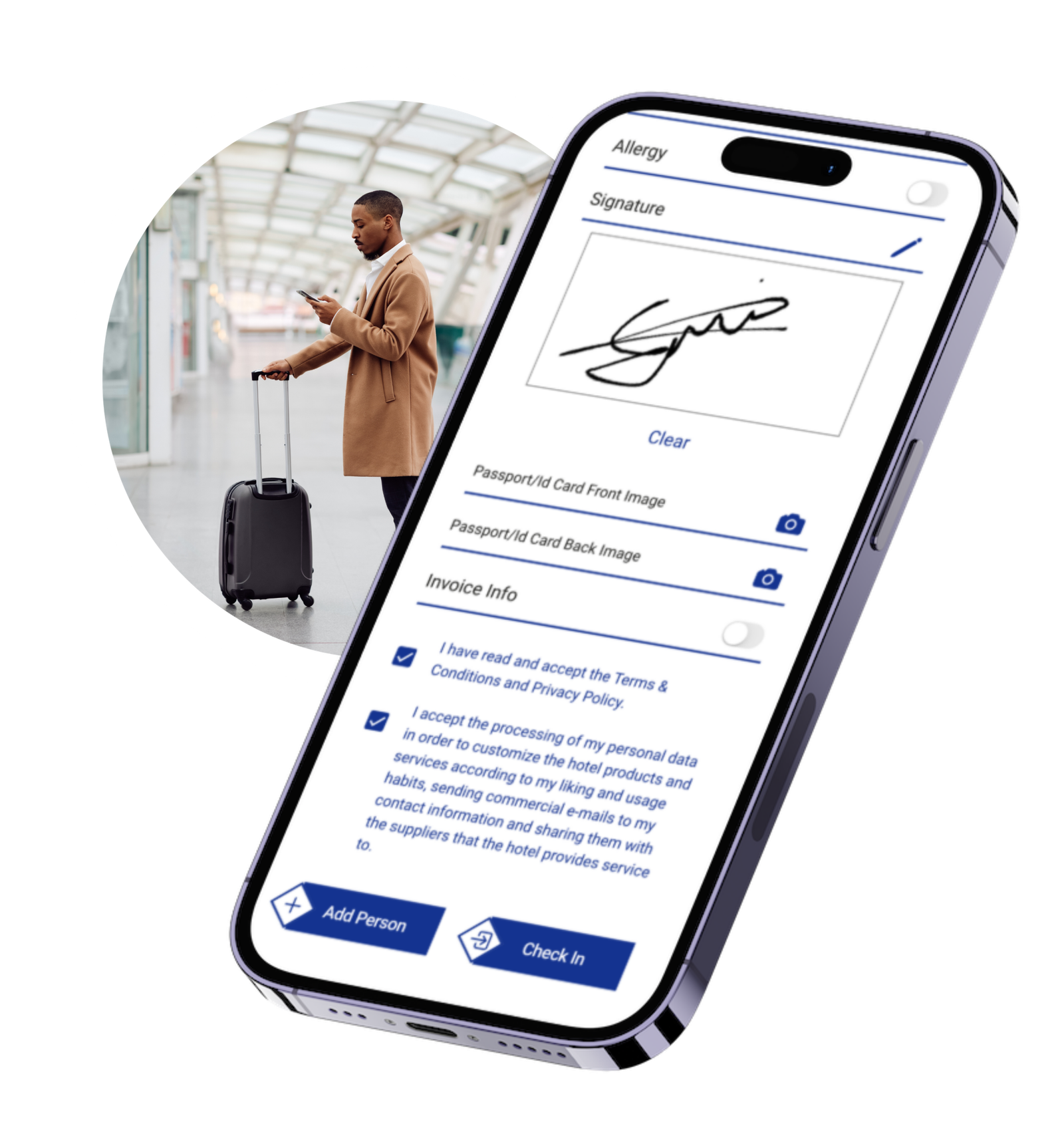 Mobile check-in screen
